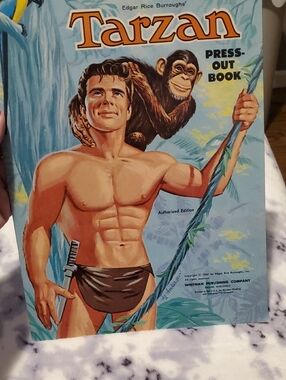 Tarzan Press-Out Book Vintage Cover - Blue and Tan Artwork